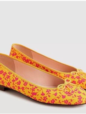 J. Crew Liberty Yellow Floral Ballet Flats with Pink Flowers